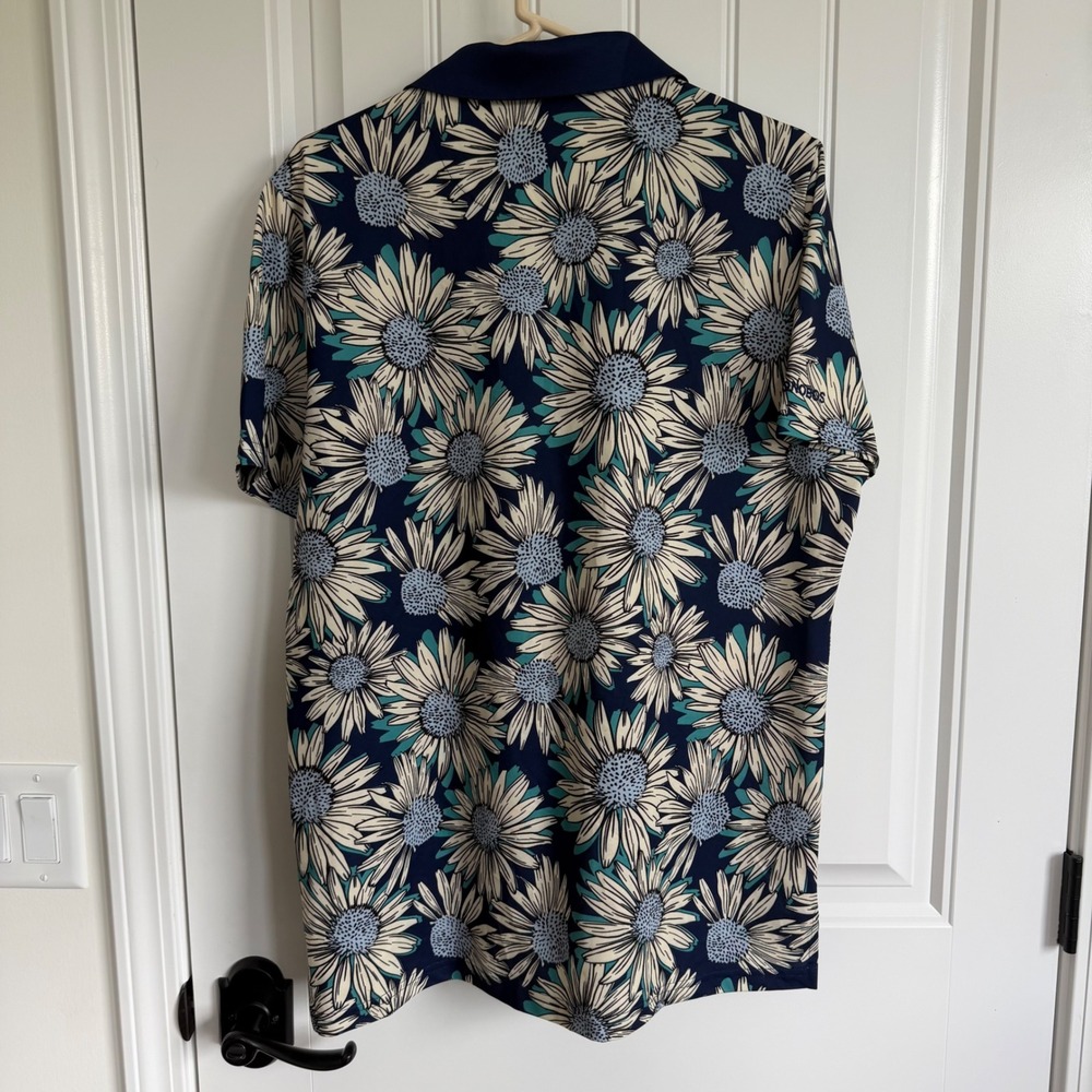 Bonobos Golf Slim Fit Sunflower‎ Floral Print Short Sleeve Polo Men's Large Blue - Picture 3 of 4